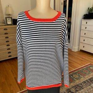 Dokotoo Black and White Tunic Sweater with Orange Accents -‎ Size XL